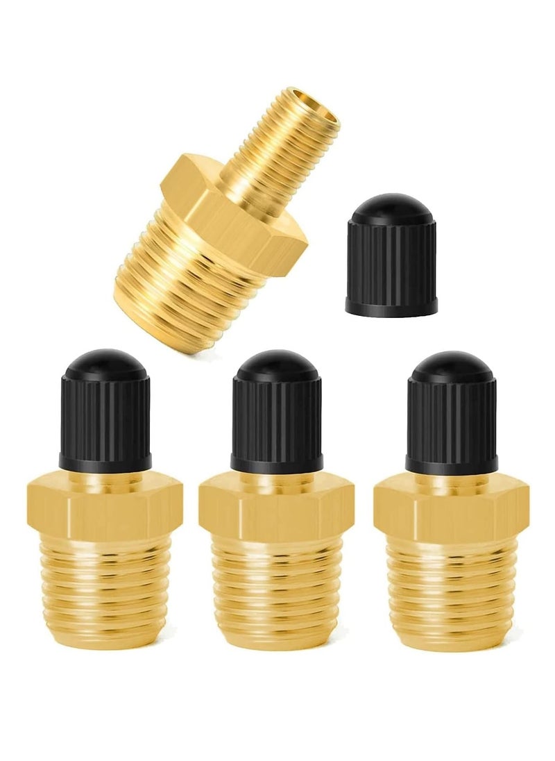 RATSAW 1/4 Inch NPT Tank Valves Anti Corrosion Brass Schrader Valve with 1/4 Inch Male NPT Standard Thread Core and Cap Car Air Valve Air Compressor Tank Fill Valves Air Tool Fittings 4Pcs  - Image 1