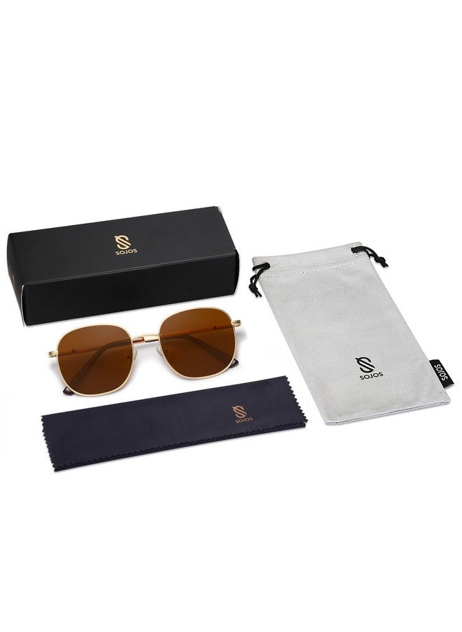Sojos Classic Trendy Square Sunglasses For Women Men Cute Big Frame Gold Shades Sj1137, Gold/Brown  - Image 5