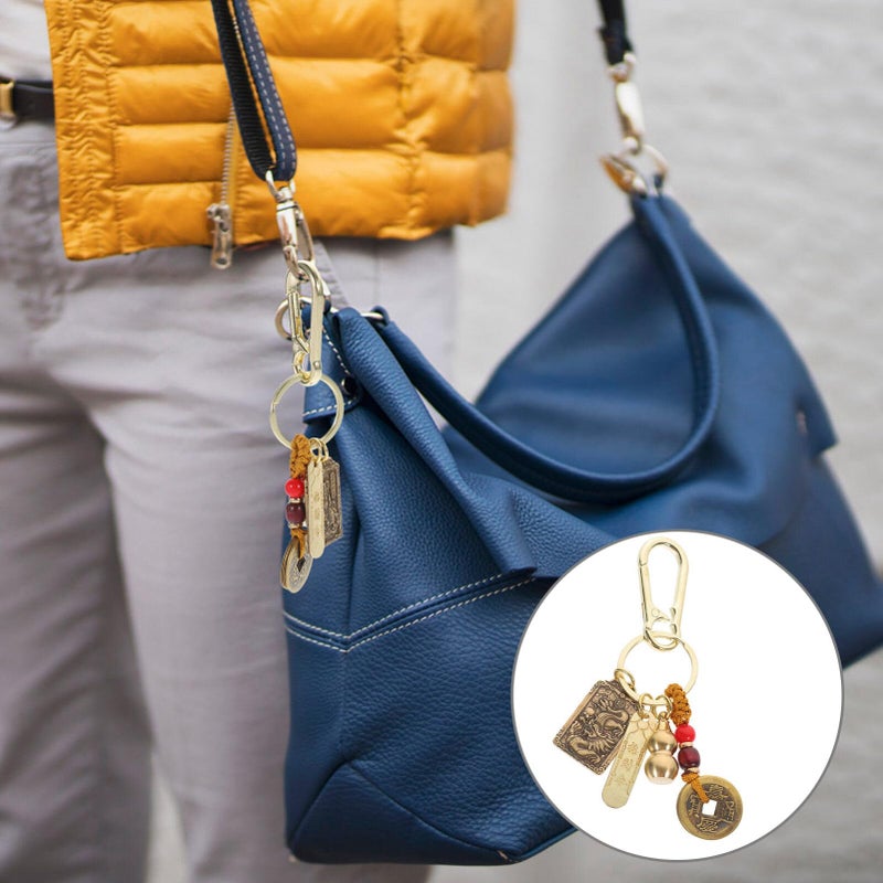DEARMAMY Chinese Feng Shui Keychain, Brass Wu Keychain, Amulet Good Luck Backpack Charms, with Feng Shui Coins for Wealth, Fortune, Health, Longevity, Success A - Image 5