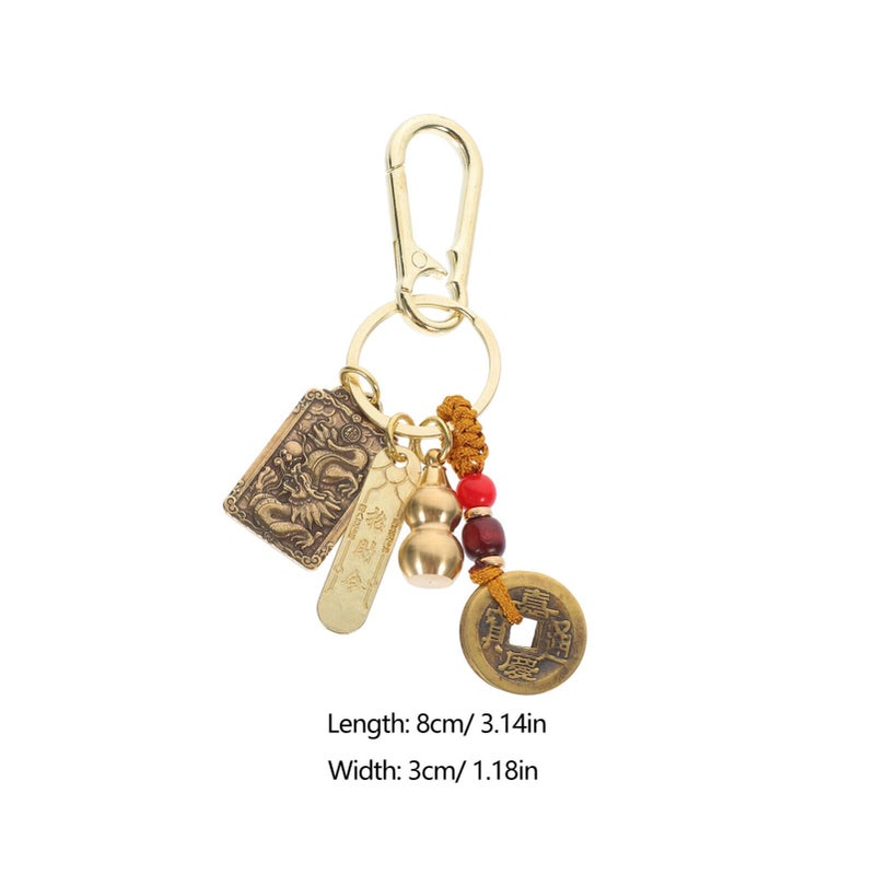 DEARMAMY Chinese Feng Shui Keychain, Brass Wu Keychain, Amulet Good Luck Backpack Charms, with Feng Shui Coins for Wealth, Fortune, Health, Longevity, Success A - Image 2