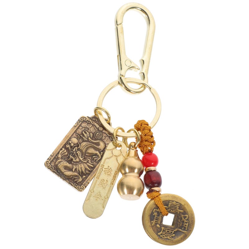 DEARMAMY Chinese Feng Shui Keychain, Brass Wu Keychain, Amulet Good Luck Backpack Charms, with Feng Shui Coins for Wealth, Fortune, Health, Longevity, Success A - Image 1