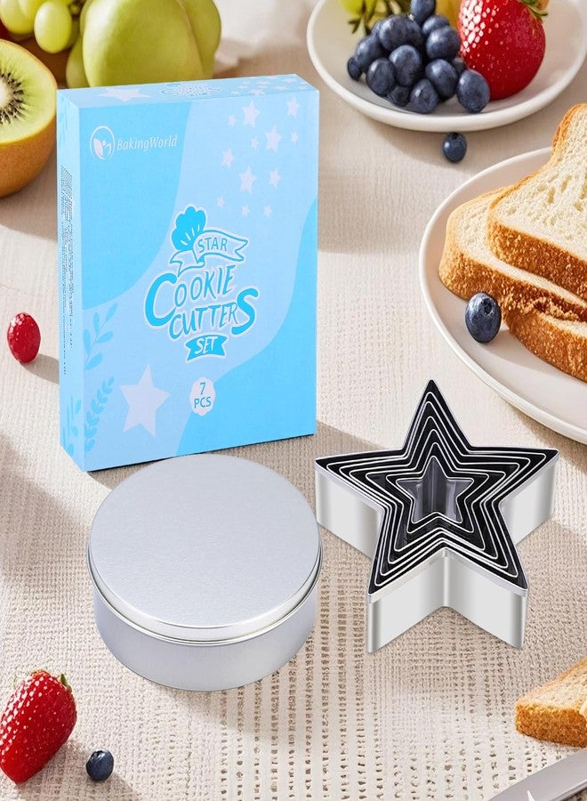 BakingWorld مجموعة قوالب تقطيع بسكويت على شكل نجمة مكونة من 7 قطع مع علبة تخزين معدنية | أدوات خبز من الفولاذ المقاوم للصدأ للبسكويت والساندويتشات | هدية مثالية لحفلات الأطفال في الأعياد، آمنة للاستخدام مع الطعام وآمنة للغسل في غسالة الصحون - Image 3