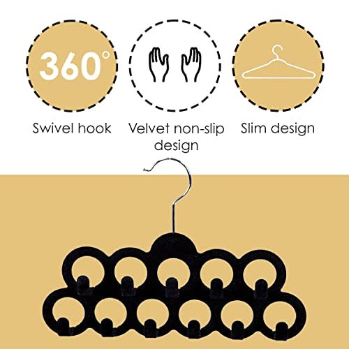 Home Basics Velvet Scarf Storage Organizer for Closet (Pack of 3), Black | by Home Basics | Scarf Holder for Scarves and Ties | Slim Scarf Hangar Useful for Belts and Jewelry - Image 5