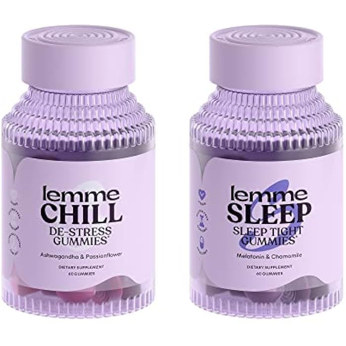 Lemme حزمة الاسترخاء والنوم - حلوى تخفيف التوتر مع KSM-66 أشواغاندا وحلوى النوم العميق مع الميلاتونين والمغنيسيوم للنوم بشكل أسرع - خالية من الغلوتين وغير معدلة وراثيًا (عبوة متنوعة من 2) - Image 1