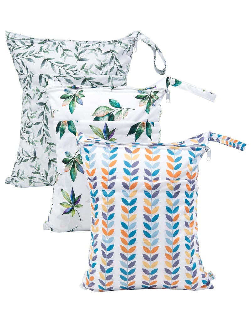 babygoal Wet Dry Bags for Baby Cloth Diapers, Washable Travel Bags, Beach, Pool, Gym Bag for Swimsuits & Wet Clothes with Two Zippered Pockets 3 Pack 3LN08 - Image 1