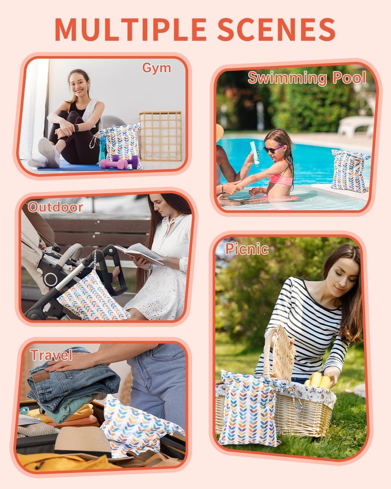 babygoal Wet Dry Bags for Baby Cloth Diapers, Washable Travel Bags, Beach, Pool, Gym Bag for Swimsuits & Wet Clothes with Two Zippered Pockets 3 Pack 3LN08 - Image 3