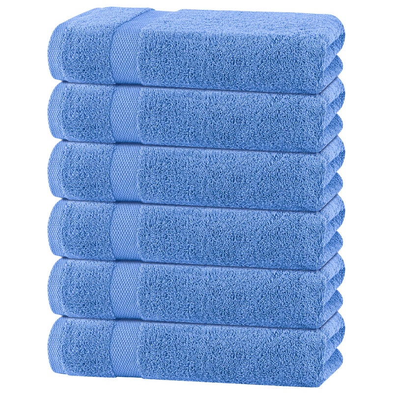 White Classic Wealuxe Light Blue Bath Towels 24x50 Inch Cotton Towel Set for Bathroom Hotel Gym Spa Soft Extra Absorbent Quick Dry 6 Pack - Image 2