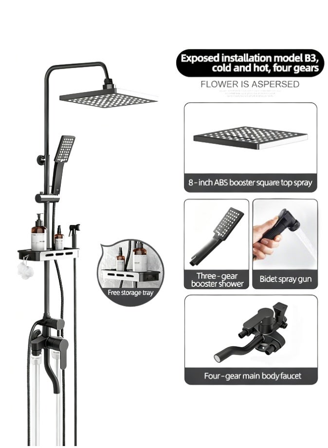 RUIYADA Shower set, thermostatic shower mixer set, wall-mounted shower mixer set, shower key with bathtub spray and hand shower, exposed bathroom shower mixer, shower system with hand shower and bathtub spray, with shower bracket - Image 1