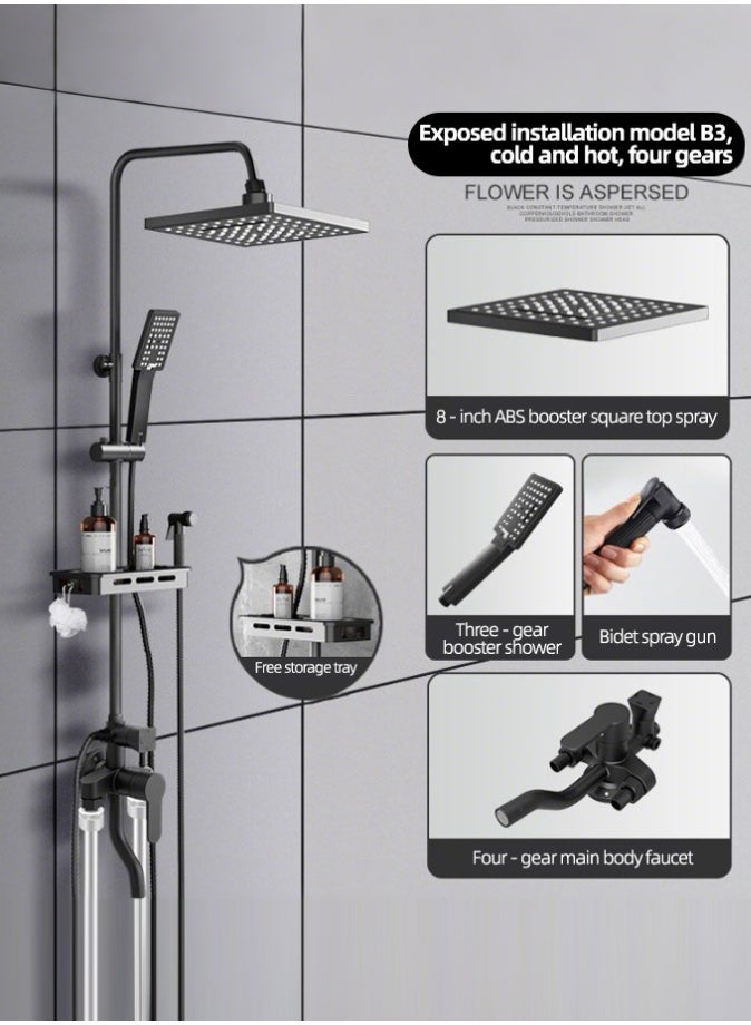 RUIYADA Shower set, thermostatic shower mixer set, wall-mounted shower mixer set, shower key with bathtub spray and hand shower, exposed bathroom shower mixer, shower system with hand shower and bathtub spray, with shower bracket - Image 2