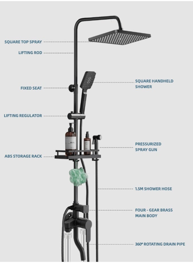 RUIYADA Shower set, thermostatic shower mixer set, wall-mounted shower mixer set, shower key with bathtub spray and hand shower, exposed bathroom shower mixer, shower system with hand shower and bathtub spray, with shower bracket - Image 4