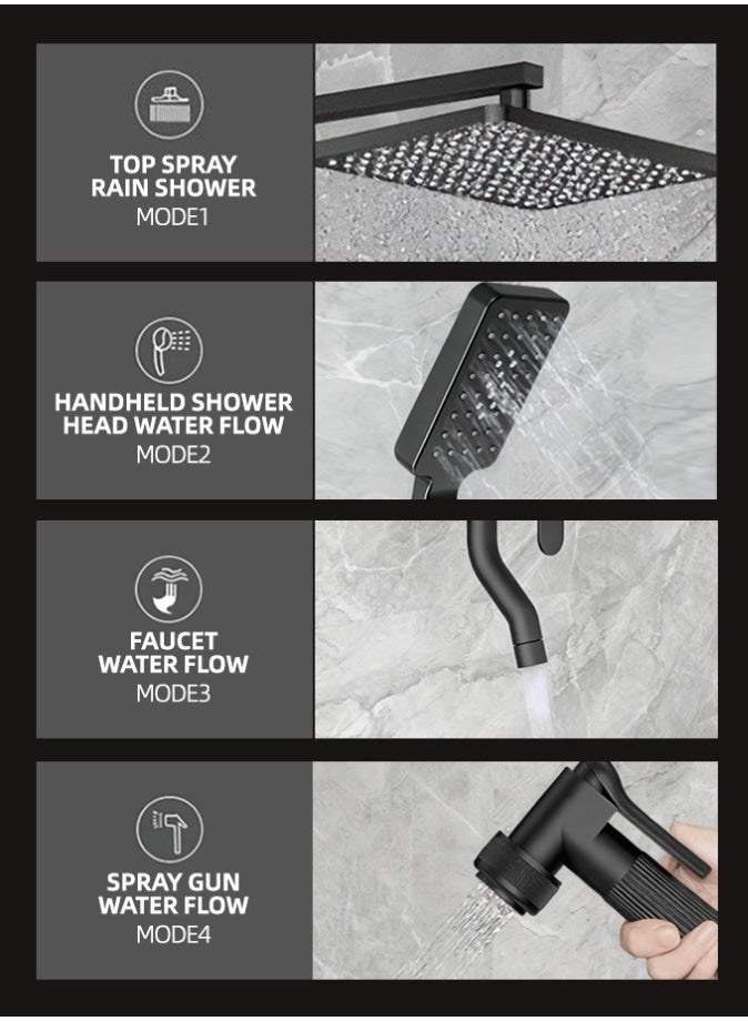RUIYADA Shower set, thermostatic shower mixer set, wall-mounted shower mixer set, shower key with bathtub spray and hand shower, exposed bathroom shower mixer, shower system with hand shower and bathtub spray, with shower bracket - Image 3