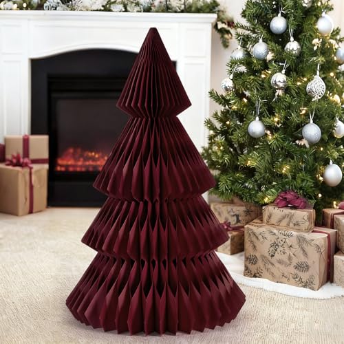 PAPER JAZZ 3ft Large Honeycomb Christmas Tree3D Giant Red Paper Christmas Tree DecorationsArtificial Folding Tree Centerpiece for Xmas DecorationsMall StorefrontsLiving RoomDoorsidePorch - Image 3