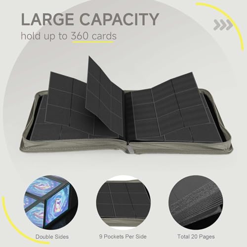 Deoyibu 9 Pocket Card Binder,360 Pockets Trading Card Binder,Double Sided Pocket Collection Binder,Card Folder for MTG,TCG,Game Cards,Sport Cards,Grey - Image 4