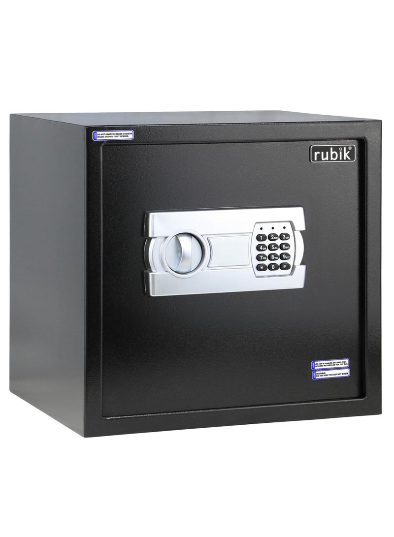 Rubik Safe Box, Digital Lock with Key, Large Capacity, Suitable for Home Office, Protects Cash Money Documents (35x38x30cm) Black - Image 1