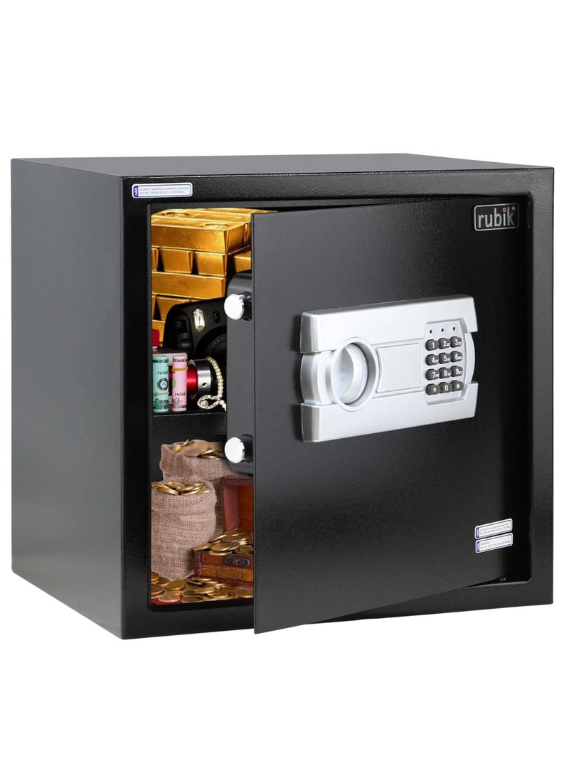 Rubik Safe Box, Digital Lock with Key, Large Capacity, Suitable for Home Office, Protects Cash Money Documents (35x38x30cm) Black - Image 2