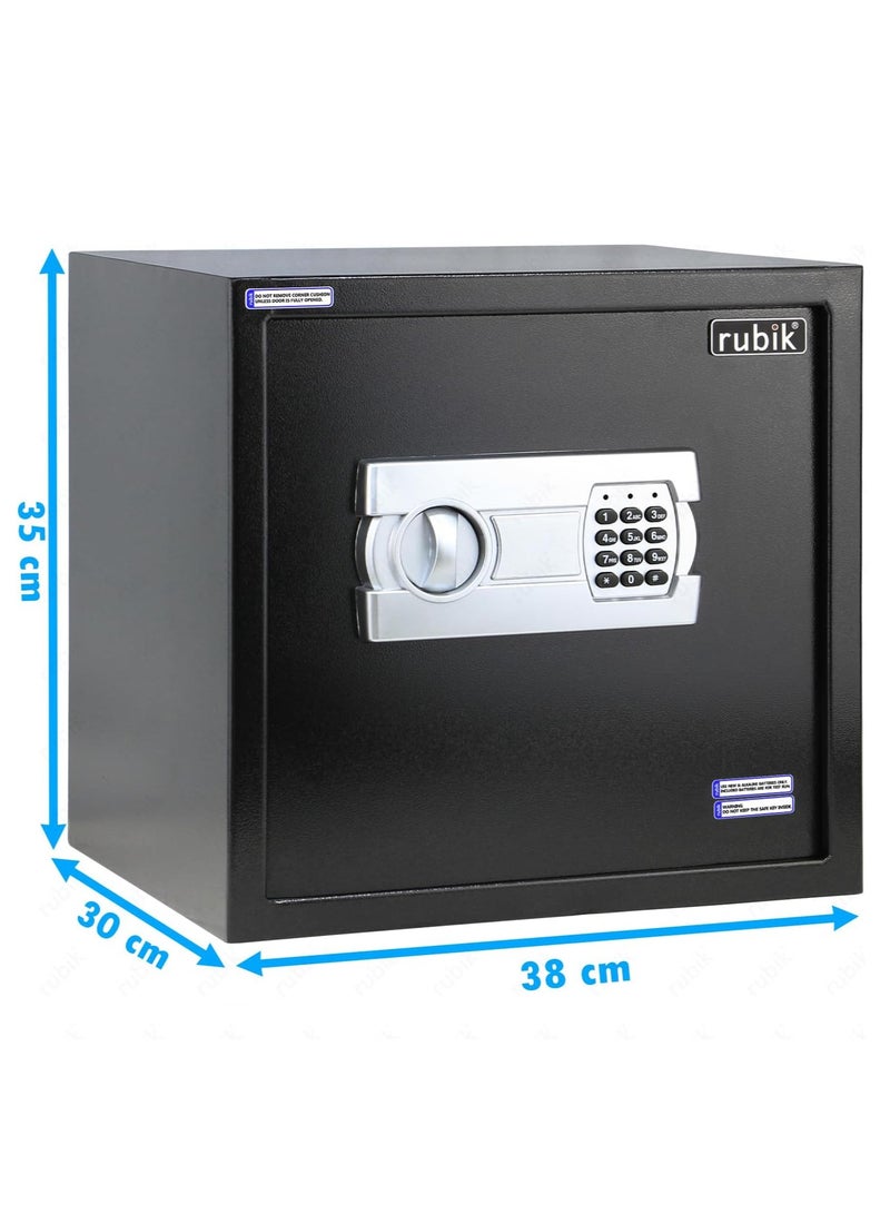 Rubik Safe Box, Digital Lock with Key, Large Capacity, Suitable for Home Office, Protects Cash Money Documents (35x38x30cm) Black - Image 5
