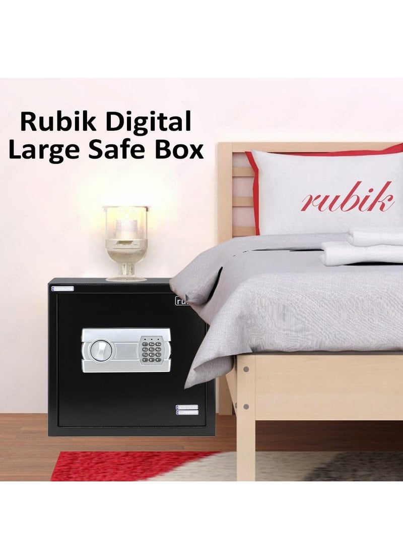 Rubik Safe Box, Digital Lock with Key, Large Capacity, Suitable for Home Office, Protects Cash Money Documents (35x38x30cm) Black - Image 4