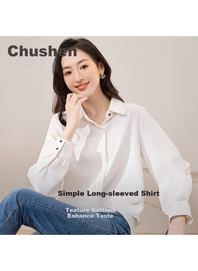First Application Chushen Spring And Autumn Long Sleeve Shirt Women's Professional Formal Wear Student Interview Elegant Casual Commute White Shirt Top S43s001 - Image 2