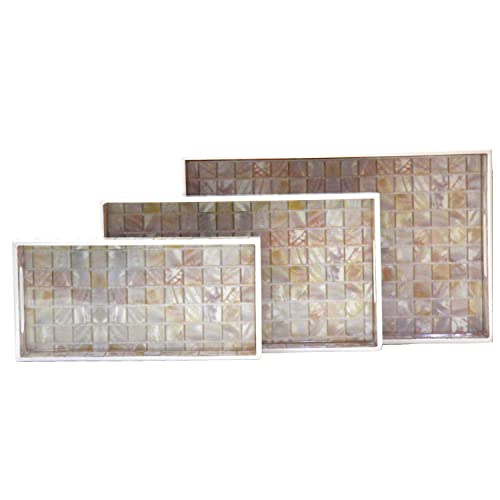 Tranquil Square Wooden Serving Tray Set of 3 White and Grey Colour - Image 2