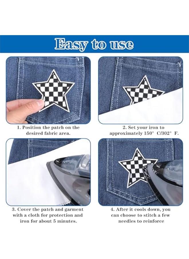 12pcs Star Iron on Patches, Heart Patches Iron on Embroidered, Racing Race Day Black White Checkered Decorative Applique Hat Patch Embroidery for Appliques Hats Trucker Clothes Jacket Denim - Image 5