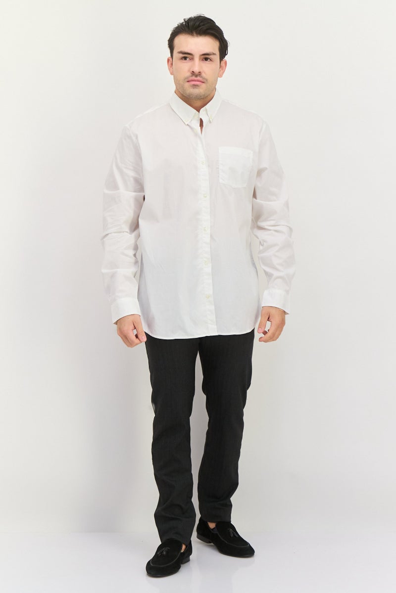 GAP Men Standard Fit Solid Long Sleeves Casual Shirt, White - Image 3
