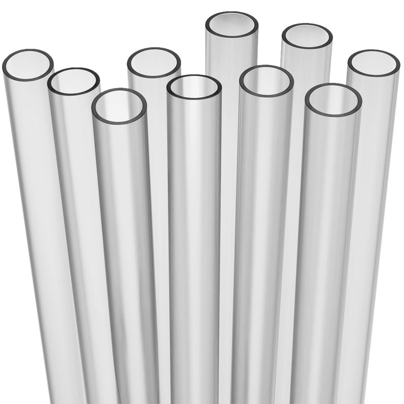 Fiesta First 10 EXTRA WIDE Long Reusable Hard Plastic Drinking Straws + Cleaning Brush - Fat Thick Large Jumbo Straws for Smoothies and Milkshakes - Semi-transparent - Dishwasher Safe BPA Free - Image 1