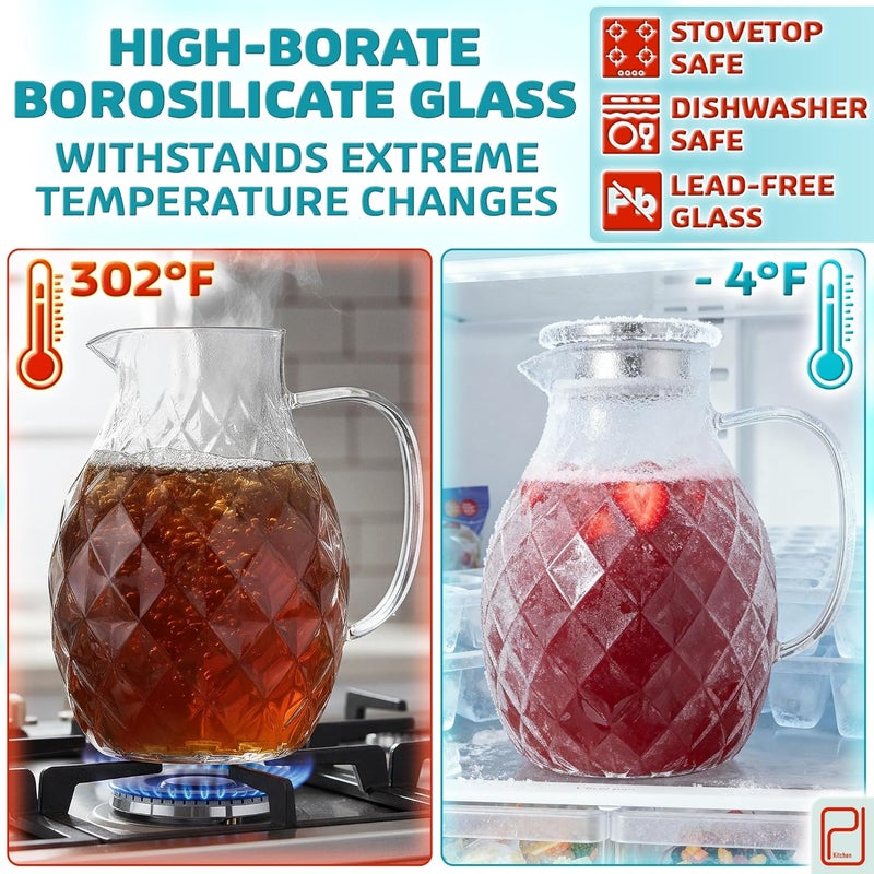 PJCKitchen Glass Pitcher with Lid and Spout - 2 Liter / 68 oz, Borosilicate Glass w/Handle - Carafe for Hot/Cold Beverages - Water Jug - Iced Tea Pitcher - Juice Server - by PJC-Kitchen - Image 2