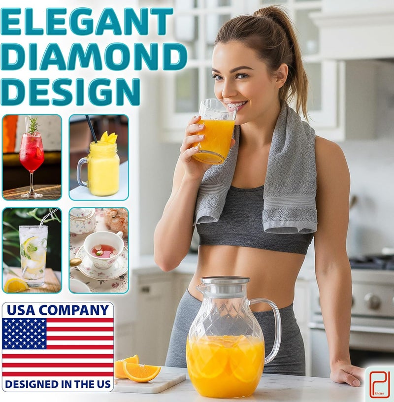 PJCKitchen Glass Pitcher with Lid and Spout - 2 Liter / 68 oz, Borosilicate Glass w/Handle - Carafe for Hot/Cold Beverages - Water Jug - Iced Tea Pitcher - Juice Server - by PJC-Kitchen - Image 3