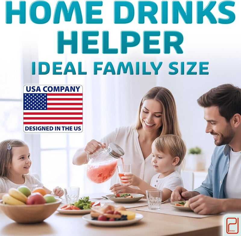 PJCKitchen Glass Pitcher with Lid and Spout - 2 Liter / 68 oz, Borosilicate Glass w/Handle - Carafe for Hot/Cold Beverages - Water Jug - Iced Tea Pitcher - Juice Server - by PJC-Kitchen - Image 4