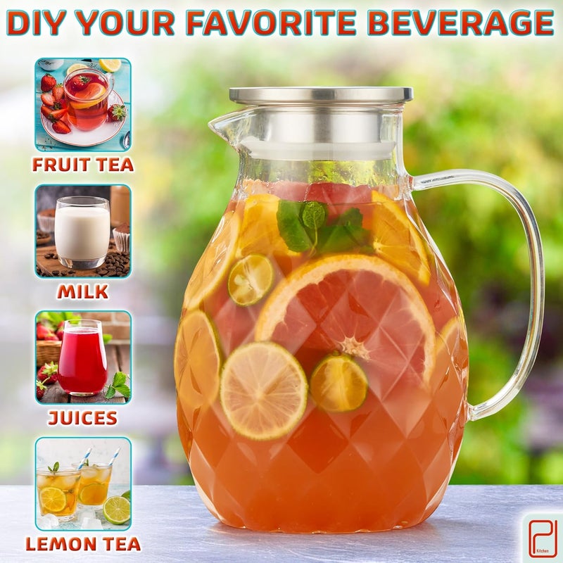 PJCKitchen Glass Pitcher with Lid and Spout - 2 Liter / 68 oz, Borosilicate Glass w/Handle - Carafe for Hot/Cold Beverages - Water Jug - Iced Tea Pitcher - Juice Server - by PJC-Kitchen - Image 5