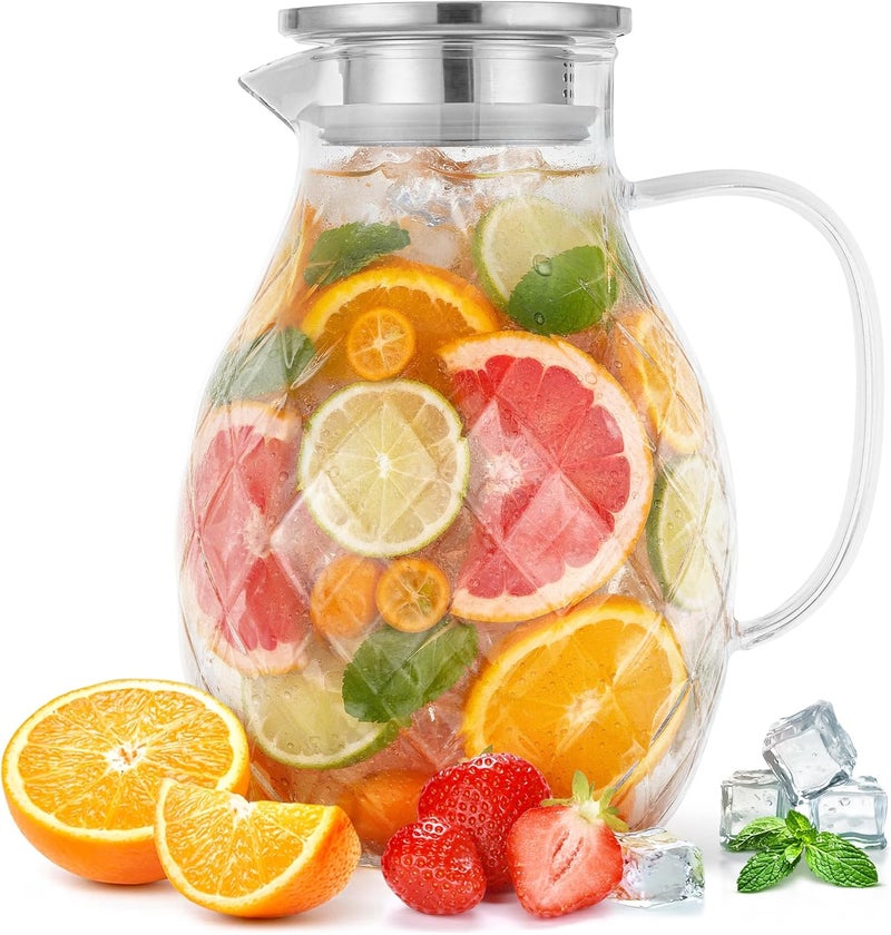 PJCKitchen Glass Pitcher with Lid and Spout - 2 Liter / 68 oz, Borosilicate Glass w/Handle - Carafe for Hot/Cold Beverages - Water Jug - Iced Tea Pitcher - Juice Server - by PJC-Kitchen - Image 1