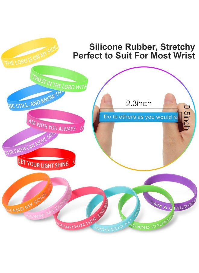 Civaner - 60 Pcs Bible Verses Bracelets Religious Silicone Bracelets Christian Inspirational Rubber Wristbands Colored Faith Bracelets Bible Verse Wristband For Men Women Teens(Colorfulword Style) - Image 1
