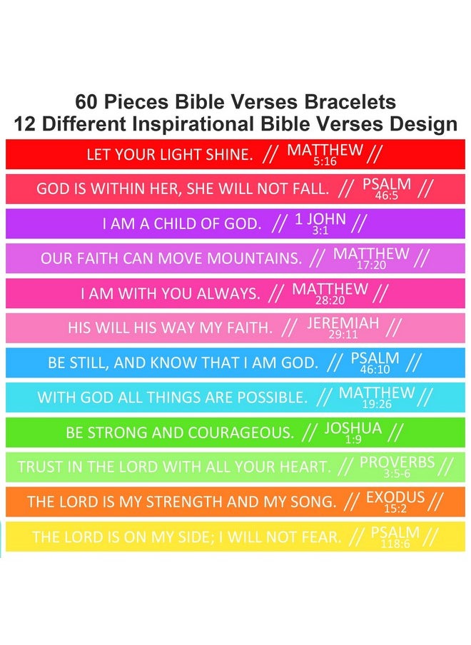 Civaner - 60 Pcs Bible Verses Bracelets Religious Silicone Bracelets Christian Inspirational Rubber Wristbands Colored Faith Bracelets Bible Verse Wristband For Men Women Teens(Colorfulword Style) - Image 1