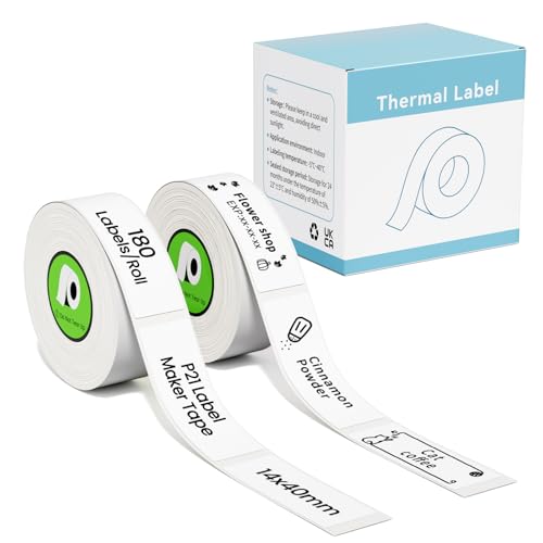 odolpin 2 Rolls Compatible with Nelko P21,NADAIIN N12,ORGSTA S001,X1 Label Maker Tape, 14x40mm (0.55"x1.57"), Standard Laminated Thermal Label Tape Replacement for Nelko P21, 180 Labels/Roll, White - Image 1