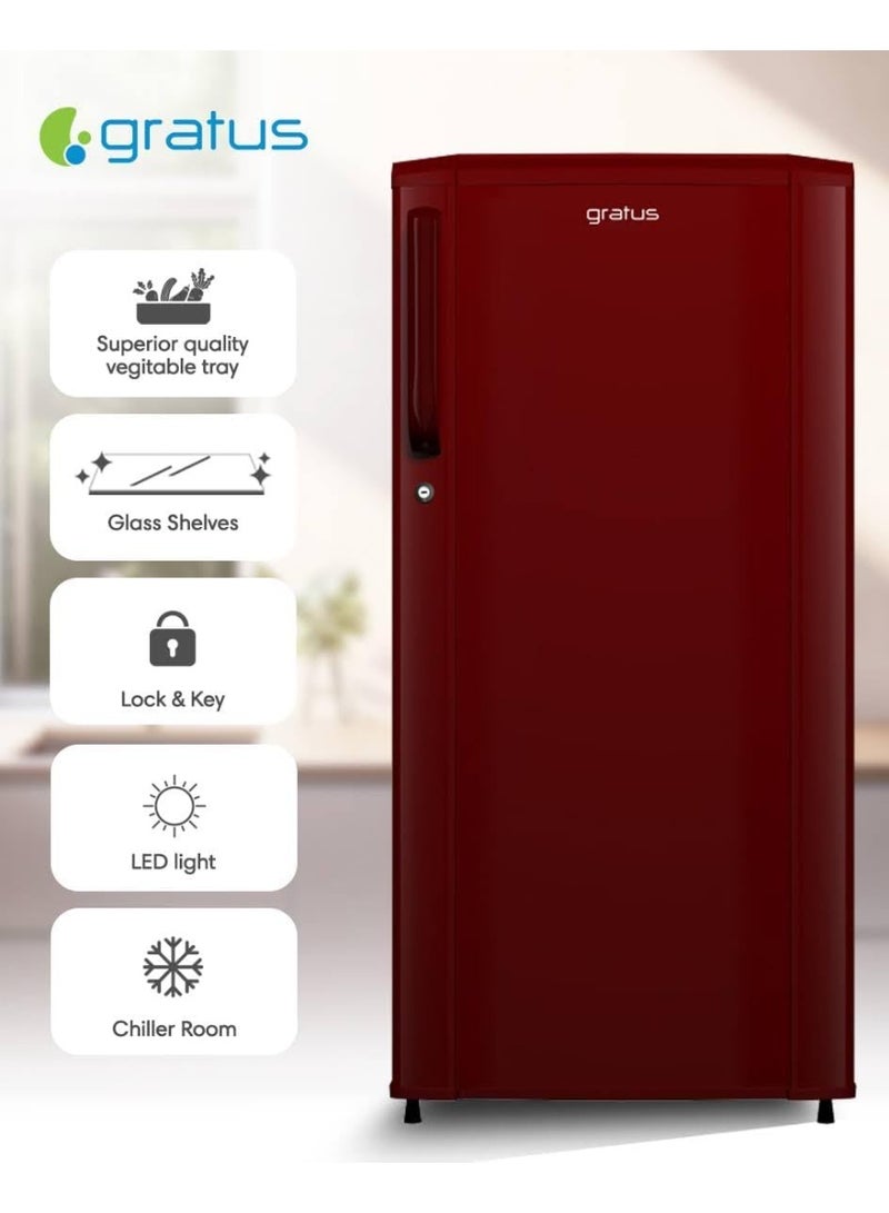 gratus 210 L Single‑Door Direct‑Cool Refrigerator (GDCR210RH) – 1 Year Warranty + 5 Years Compressor | Stylish Red‑Opal Finish - Image 3
