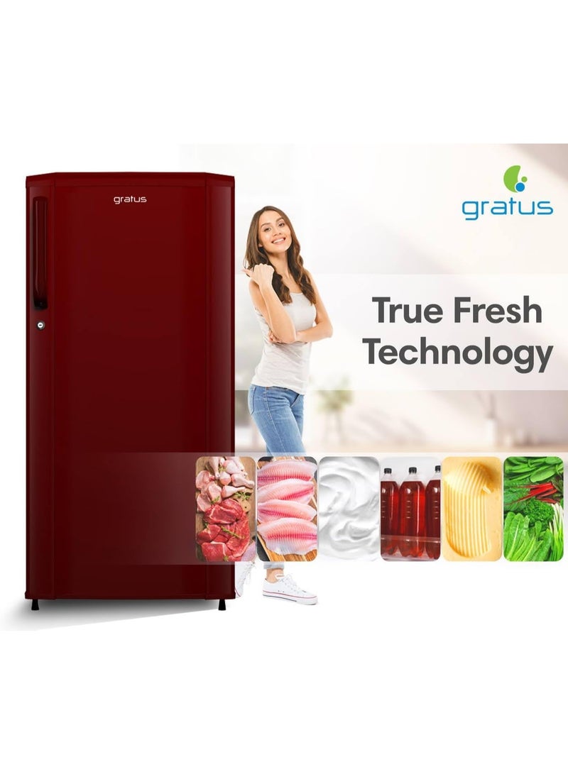 gratus 210 L Single‑Door Direct‑Cool Refrigerator (GDCR210RH) – 1 Year Warranty + 5 Years Compressor | Stylish Red‑Opal Finish - Image 4