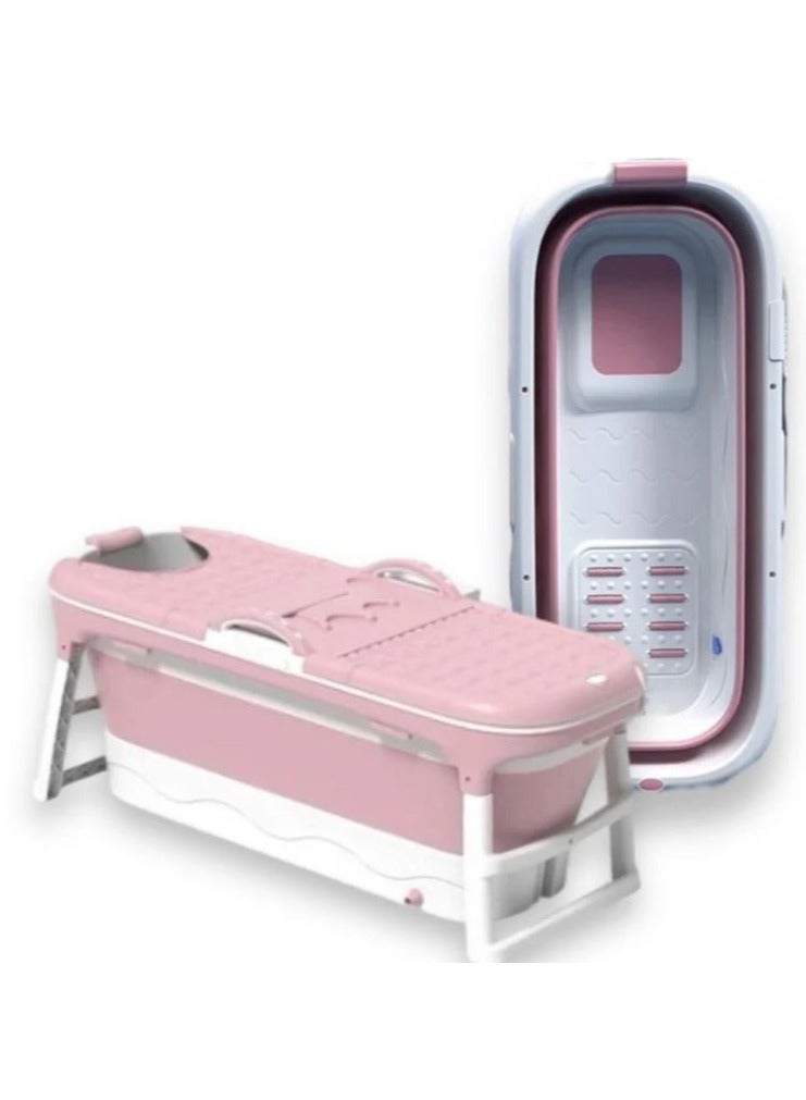 حسم بانيو حوض استحمام قابل للطي للكبار مع وسادة للرقبة وميزات مريحة وتصميم موفر للمساحة لون وردي - Image 2