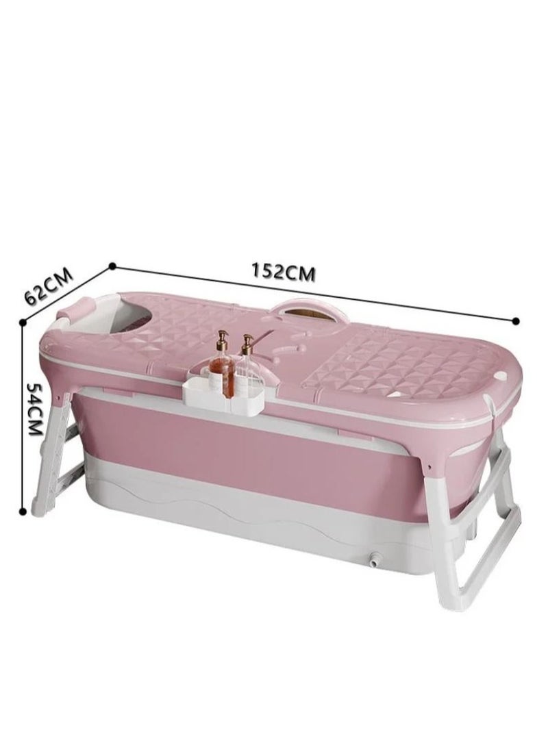 حسم بانيو حوض استحمام قابل للطي للكبار مع وسادة للرقبة وميزات مريحة وتصميم موفر للمساحة لون وردي - Image 3
