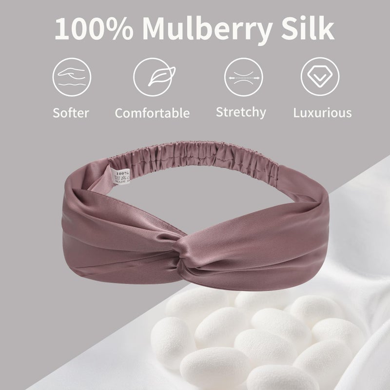 ZLYC Mulberry Silk Headband Elastic Twist Knotted Head Bands for Women's Hair, Solid Batik Pink - Image 2