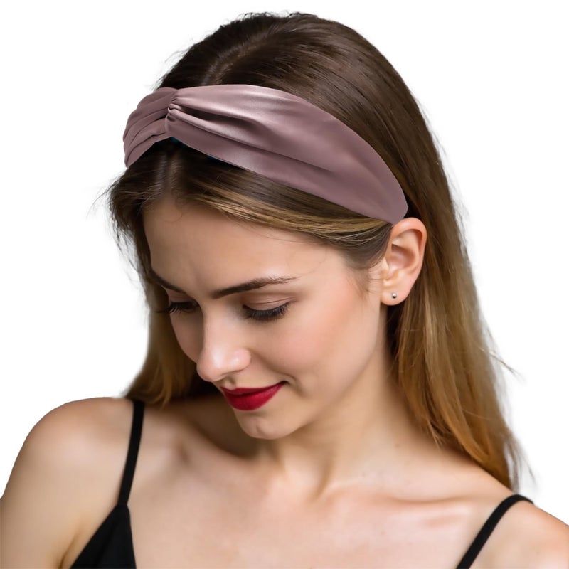 ZLYC Mulberry Silk Headband Elastic Twist Knotted Head Bands for Women's Hair, Solid Batik Pink - Image 1