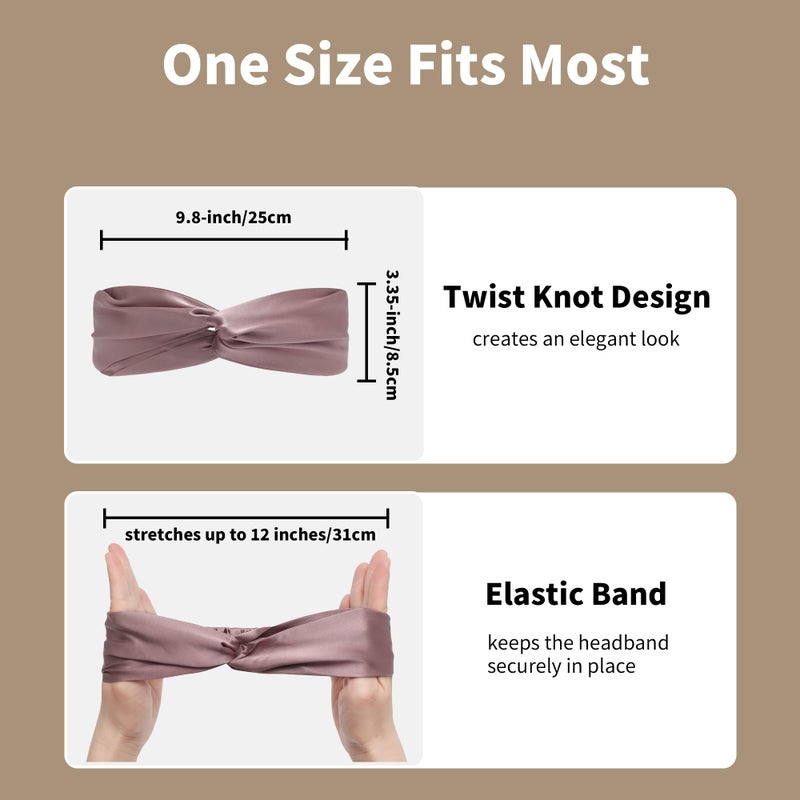 ZLYC Mulberry Silk Headband Elastic Twist Knotted Head Bands for Women's Hair, Solid Batik Pink - Image 3