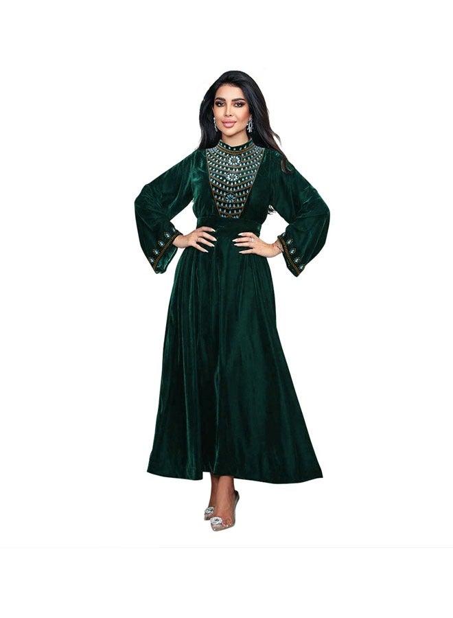 Muslim Lng Sleeve Evening Maxi Dress Dark Green  - Image 1
