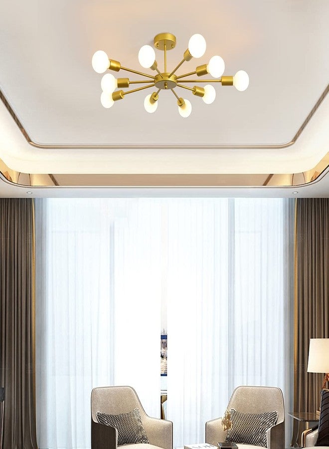 WOKE Modern Gold Ceiling Light Sputnik Chandelier 10 Lights Vintage Industrial Style Ceiling Lighting for Living Room Bedroom Dining Room Study Farmhouse Kitchen(Without Bulbs) 1213 - Image 2
