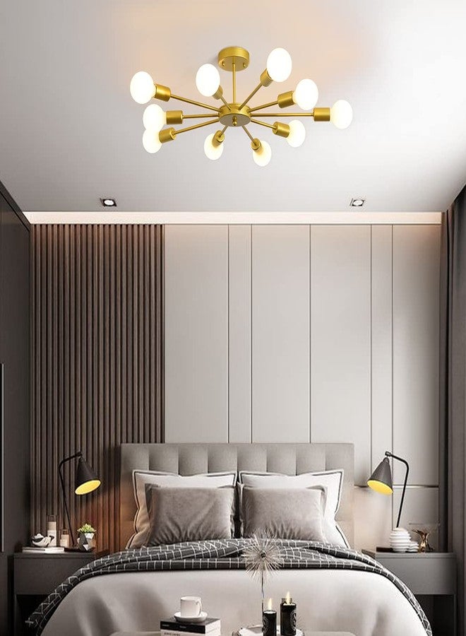 WOKE Modern Gold Ceiling Light Sputnik Chandelier 10 Lights Vintage Industrial Style Ceiling Lighting for Living Room Bedroom Dining Room Study Farmhouse Kitchen(Without Bulbs) 1213 - Image 3