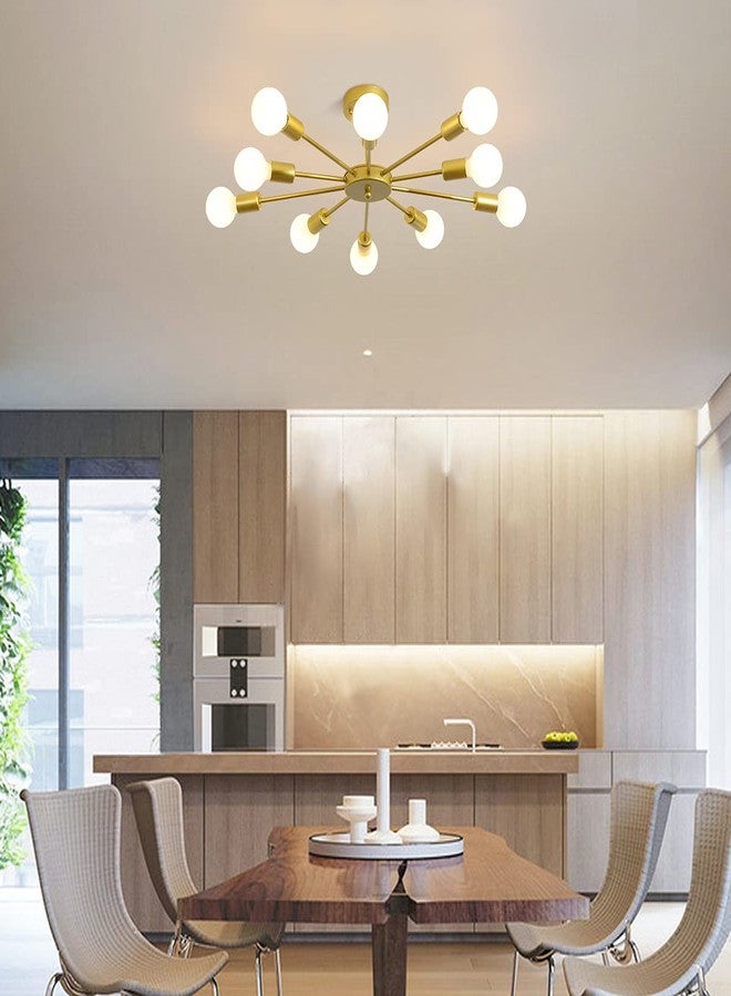 WOKE Modern Gold Ceiling Light Sputnik Chandelier 10 Lights Vintage Industrial Style Ceiling Lighting for Living Room Bedroom Dining Room Study Farmhouse Kitchen(Without Bulbs) 1213 - Image 4