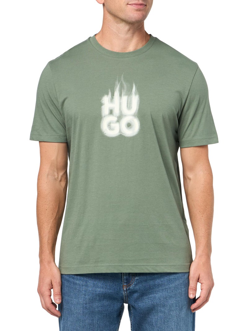 HUGO Smokey Logo Cotton TShirt Green Wreath XXL