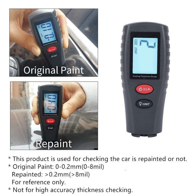 Reenwee Paint Thickness Gauge | Digital Meter for Automotive Coating Thickness Gauge Tester | High Contrast Backlight LCD | Resolution 2mils | Auto Power Off | Auto Digital Calibration Data Hold Mini Size - Image 4