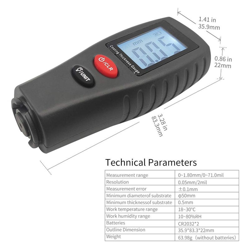 Reenwee Paint Thickness Gauge | Digital Meter for Automotive Coating Thickness Gauge Tester | High Contrast Backlight LCD | Resolution 2mils | Auto Power Off | Auto Digital Calibration Data Hold Mini Size - Image 5