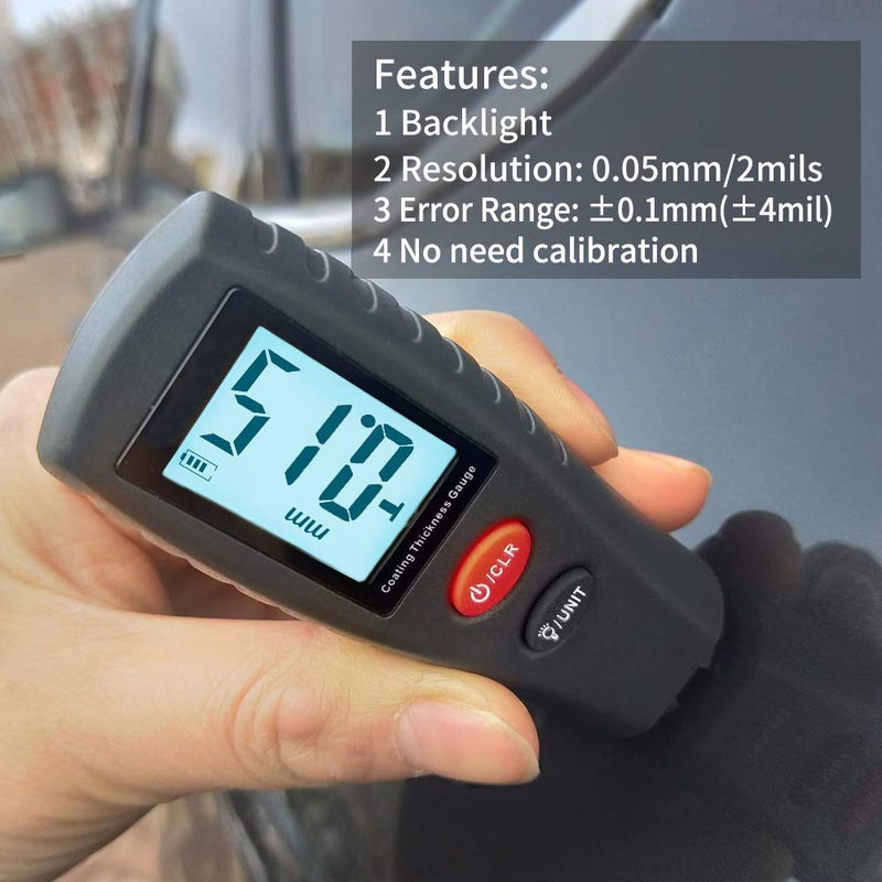 Reenwee Paint Thickness Gauge | Digital Meter for Automotive Coating Thickness Gauge Tester | High Contrast Backlight LCD | Resolution 2mils | Auto Power Off | Auto Digital Calibration Data Hold Mini Size - Image 3