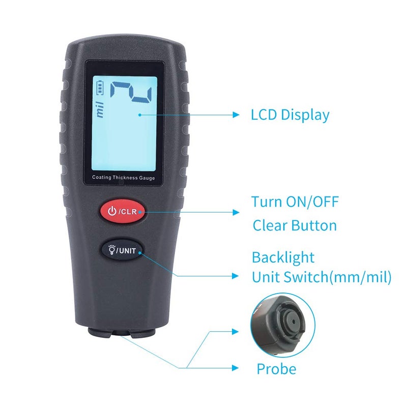 Reenwee Paint Thickness Gauge | Digital Meter for Automotive Coating Thickness Gauge Tester | High Contrast Backlight LCD | Resolution 2mils | Auto Power Off | Auto Digital Calibration Data Hold Mini Size - Image 2
